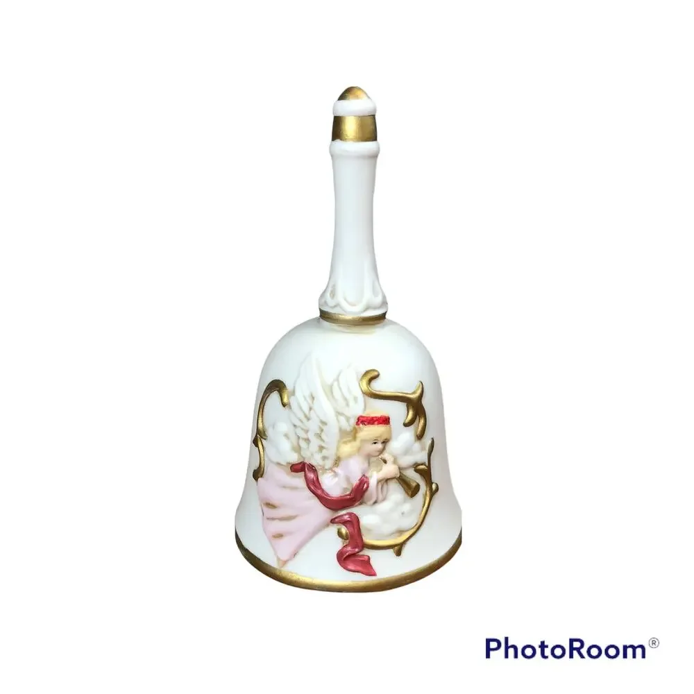 Vintage 1970s Homco Porcelain Angel Bell Holiday Christmas Decor